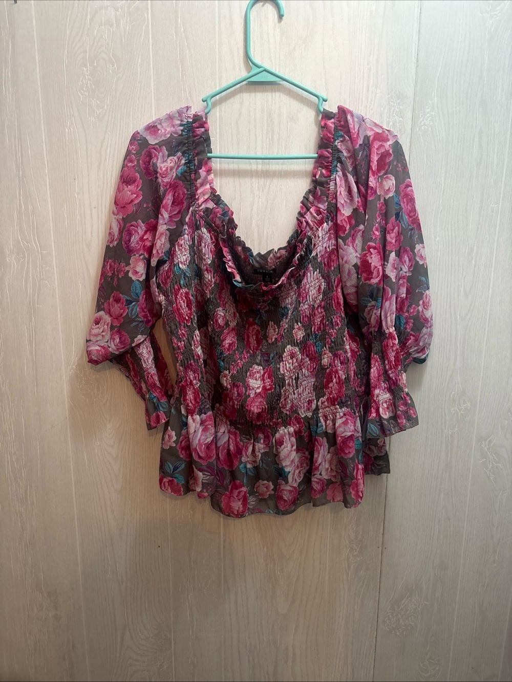 torrid Pink Floral Smocked Peasant Blouse
